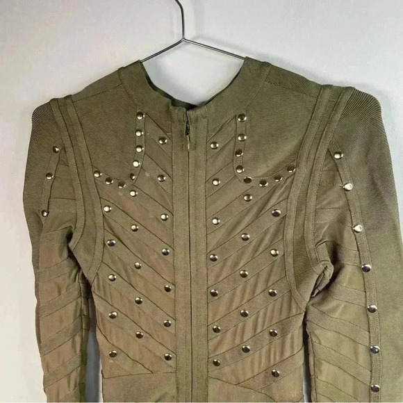 House of CB London Olive Green Mesh Bandage Mini Dress With Gold Studs - Picture 5 of 8